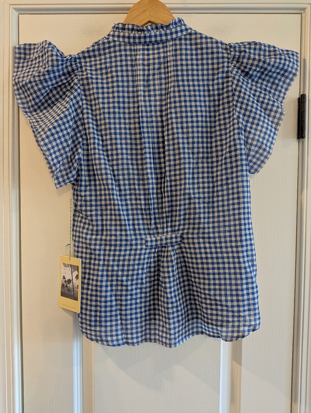 Trovata Birds of Paradise Marianne Shirt Gingham Button Up Blue White Size M NWT - Picture 8 of 16